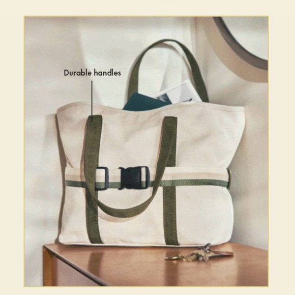 DSW Exclusive MyPerk Canvas Tote with Travel Band in Color Ivory/Green - Picture 1 of 14